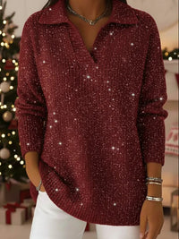 New Solid-color Long-sleeve Top Shimmering Sweater