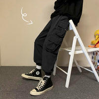 Early Spring Men's Casual Pants Hong Kong Ctyle Loose Big Pocket Tooling Straight Leg Pants Korean Style Trend Wild Handsome Leggings