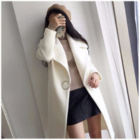 White Mid-Length Cocoon Woolen Coat With Large Lapel
