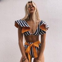 Big Ruffled Strappy Bikini High Waist Swimsuit