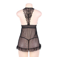 Oversized Two-piece Halter Lace See-through Nightdress