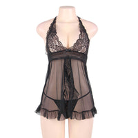 Oversized Two-piece Halter Lace See-through Nightdress