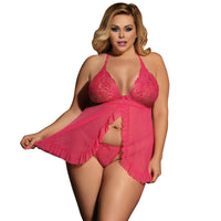 Oversized Two-piece Halter Lace See-through Nightdress