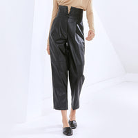Fashion Temperament Casual High Waist PU Leather Pure Carrot Pants Women