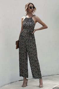 Dot Sling Halter Wide-Leg Casual Jumpsuit