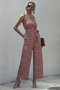 Dot Sling Halter Wide-Leg Casual Jumpsuit