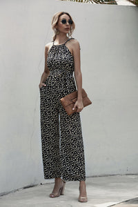 Dot Sling Halter Wide-Leg Casual Jumpsuit