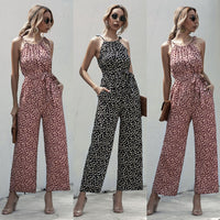 Dot Sling Halter Wide-Leg Casual Jumpsuit