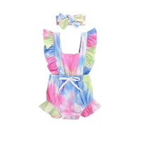 Tie-Dye Rompers Headband Ruffle Jumpsuit