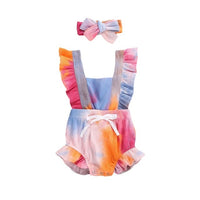 Tie-Dye Rompers Headband Ruffle Jumpsuit