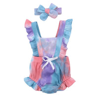 Tie-Dye Rompers Headband Ruffle Jumpsuit