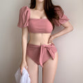 Split High Waist Belt Sleeves Cover Arm Women Swimsuit