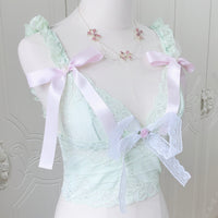 Hand-Made Summer New French Girl Fruit Green Lace Small Camisole Tube Top
