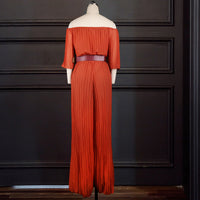 One-Shoulder Pleated Solid Color Loose Jumpsuit