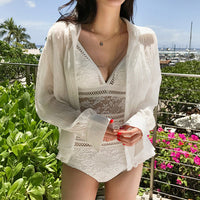 One Piece Swimsuit Cover Belly Lace Hollow