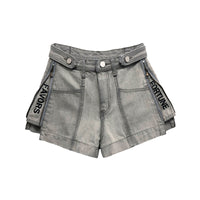 Personalized Side Zipper Letter Split Denim Shorts Women's All-Match Hot Pants