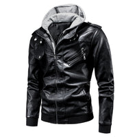 Men's detachable hooded pu leather jacket