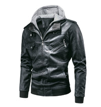 Men's detachable hooded pu leather jacket