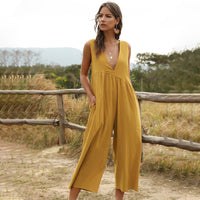 V-neck suspender sexy solid color jumpsuit