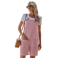 Women's Solid Color Straight Loose High Waist Pocket Jumpsuit