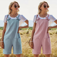 Women's Solid Color Straight Loose High Waist Pocket Jumpsuit