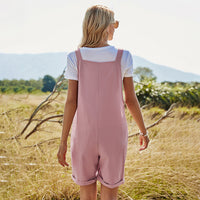 Women's Solid Color Straight Loose High Waist Pocket Jumpsuit