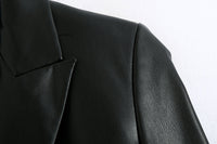 Black Faux Leather Gold Double-Breasted Long Sleeve Lapel Suit