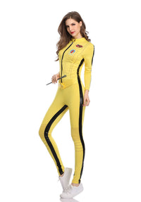 Kill Bill Costume Adult Women TV Film Bodycon Yellow Jumpsuit Motocycle Bosysuit Ninja Martial Arts Uniform Bruce Lee Overalls