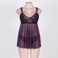 Sexy Pajamas Women Lace Allure Transparent Mesh Suspender Nightdress