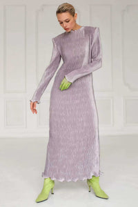 Solid-color Crew-neck Split-fit Long Dress