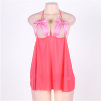 Bowknot Pink Nightdress Plus Size Sexy Pajamas
