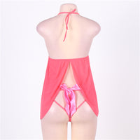Bowknot Pink Nightdress Plus Size Sexy Pajamas