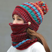 All-match Warm Knitted Hat Mask And Scarf Three-Piece Set