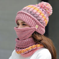 All-match Warm Knitted Hat Mask And Scarf Three-Piece Set