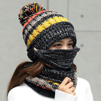 All-match Warm Knitted Hat Mask And Scarf Three-Piece Set