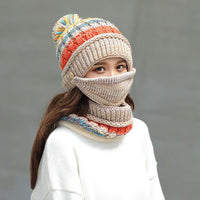All-match Warm Knitted Hat Mask And Scarf Three-Piece Set