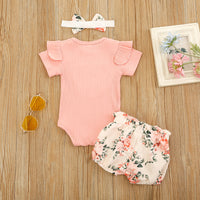 Summer Pit Striped Romper Love Embroidered Shorts Suit