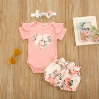 Summer Pit Striped Romper Love Embroidered Shorts Suit
