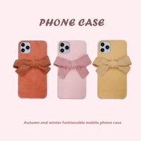 Compatible with Apple, Suitable For IPhone12 Mobile Phone Case New Plush Corduroy Bowknot Apple X Fabric Shell 6 Anti-Fall Protective Cover