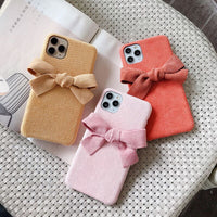 Compatible with Apple, Suitable For IPhone12 Mobile Phone Case New Plush Corduroy Bowknot Apple X Fabric Shell 6 Anti-Fall Protective Cover