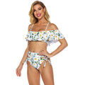 New One-Shoulder Ruffled Lace-Up High-Waist Printed Split Swimsuit