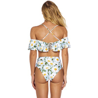 New One-Shoulder Ruffled Lace-Up High-Waist Printed Split Swimsuit