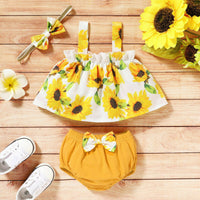 Three-piece Baby Sling Sunflower Floral Blouse And Shorts