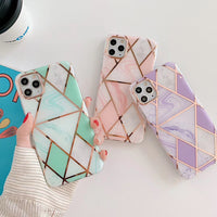 Compatible with Apple, Compatible with Apple , Suitable For Iphone12 Four-Corner Anti-Fall Electroplating Splicing Marble Pattern Mobile Phone Case Apple 11pro 8P All-Inclusive Cover
