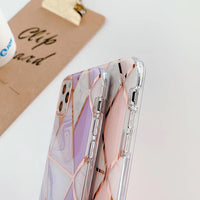 Compatible with Apple, Compatible with Apple , Suitable For Iphone12 Four-Corner Anti-Fall Electroplating Splicing Marble Pattern Mobile Phone Case Apple 11pro 8P All-Inclusive Cover