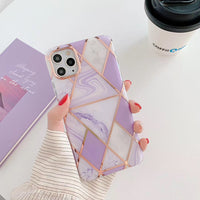 Compatible with Apple, Compatible with Apple , Suitable For Iphone12 Four-Corner Anti-Fall Electroplating Splicing Marble Pattern Mobile Phone Case Apple 11pro 8P All-Inclusive Cover
