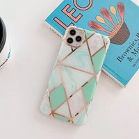 Compatible with Apple, Compatible with Apple , Suitable For Iphone12 Four-Corner Anti-Fall Electroplating Splicing Marble Pattern Mobile Phone Case Apple 11pro 8P All-Inclusive Cover