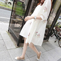 Korean Cotton And Linen Embroidery Maternity Dress And Nursing Clothes