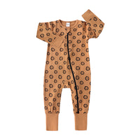 Long-Sleeved Jumpsuit And Romper Printed Zipper Romper