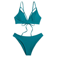 Sexy Lace Split Swimsuit Solid Color Bikini